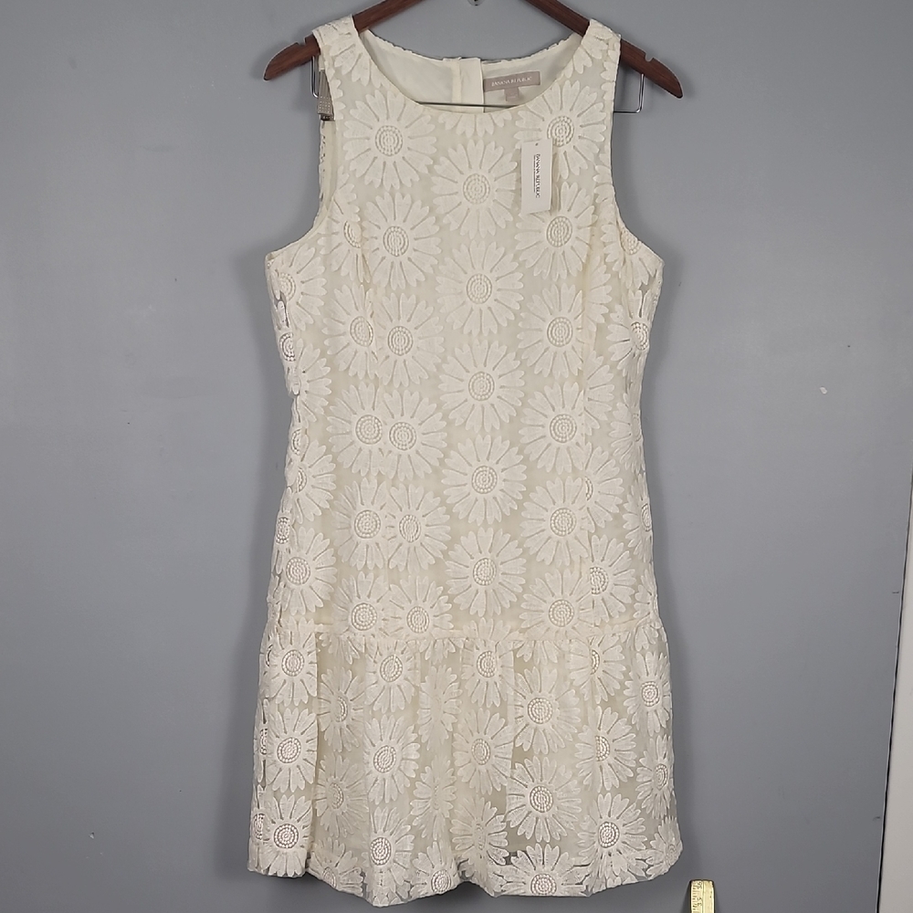 Banana Republic Cream Sheath Scoop Neck Lace Floral Embroidered Mini Dress - Picture 2 of 14